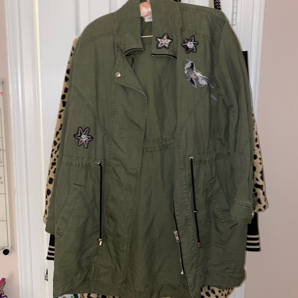 CAbi Hansen anorak patched utility jacket green size small